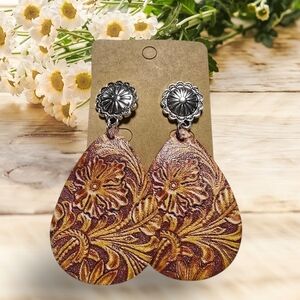 Tear Rain Drop Dangle Earrings Boho Floral Ring Western Cowgirl